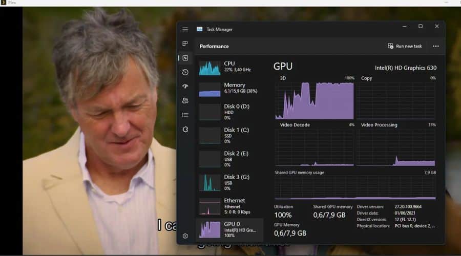 Plex Media Player using 100% GPU Usage