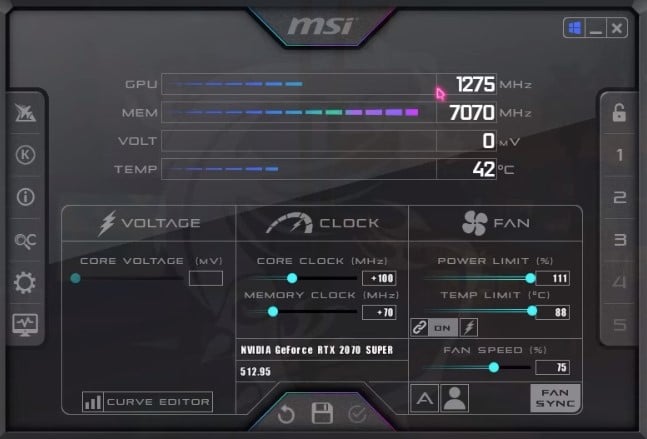 overlock using MSI afterburner