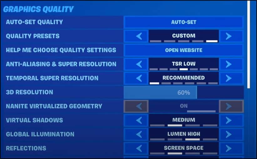 fortnite chapter 4 graphics settings