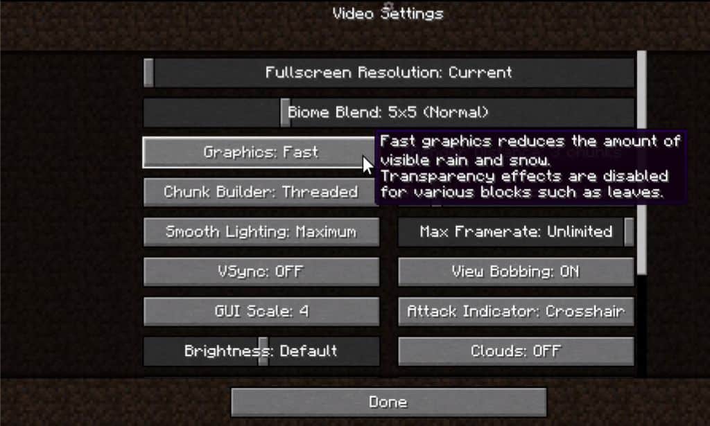 minecraft java edition video game settings